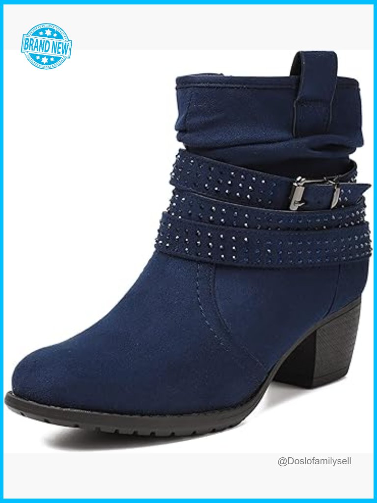 Mid Calf Slouchy Booties Low Block Heel Zip Dress Ankle Boots Round Toe